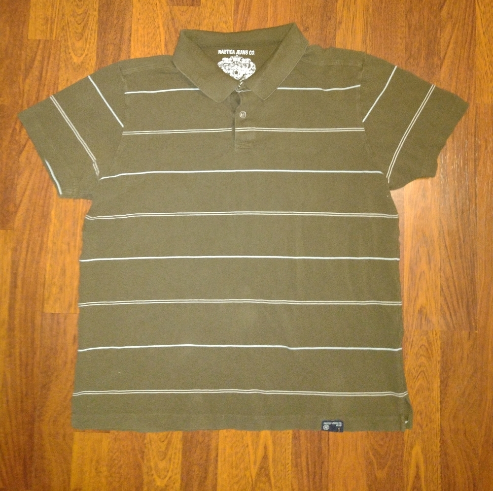 Nautica White and Brown Polo Shirt Classic Stripes